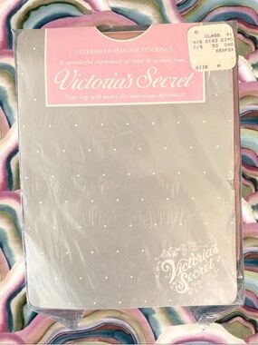 VTG Victoria’s Secret Rose Pink Sheer Nylon Demi Toe Stockings Size M